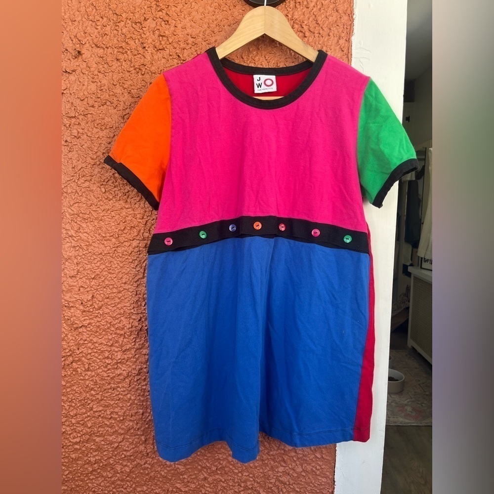 Japanese Weekend Colorblock Short Sleeve Tunic - Pink, Blue, Green, Orange